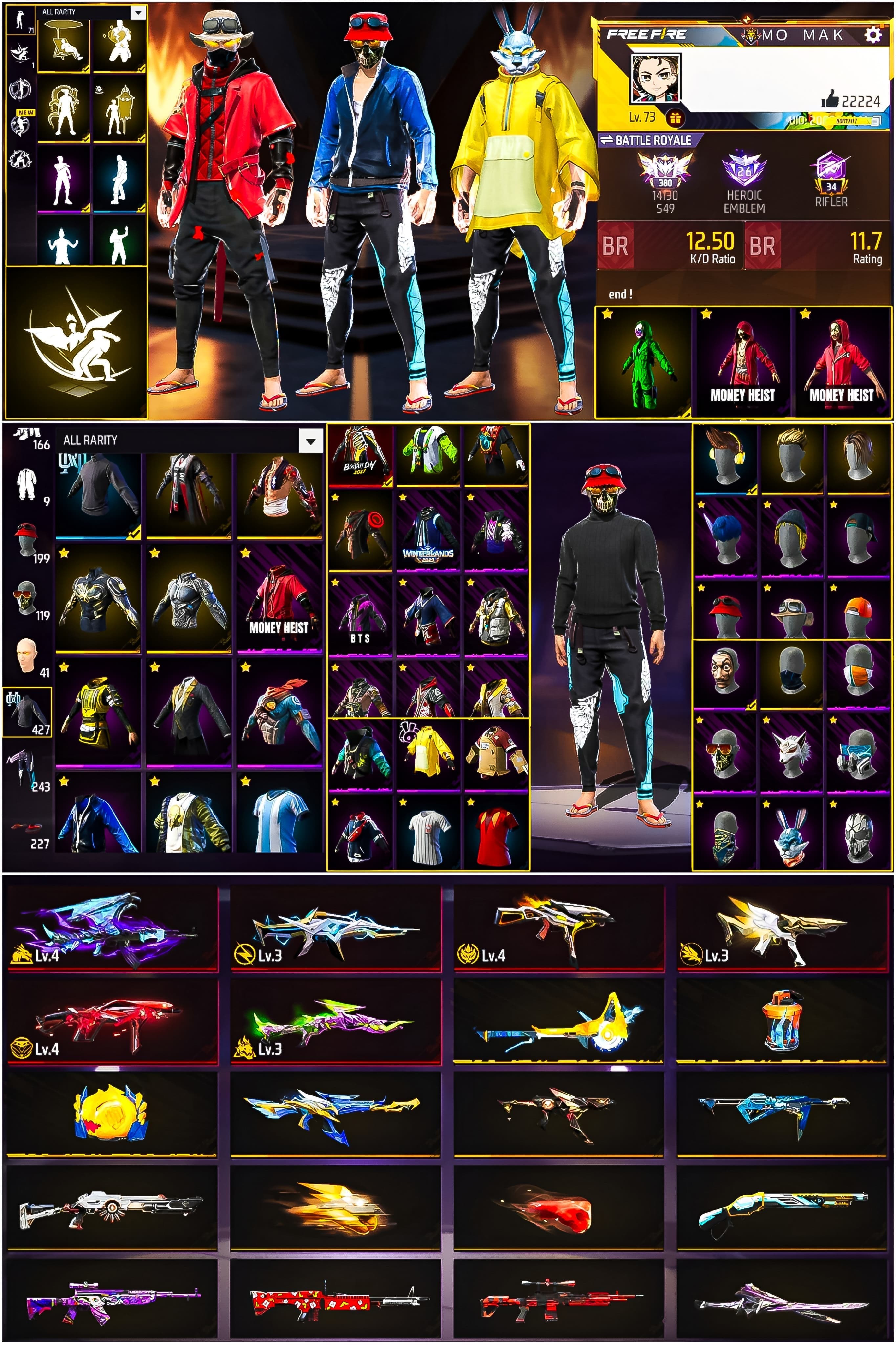 Prime 6 / Level 73 / Booyah Bundle / Black Jersey / Green Criminal / Blue Yt Pant / Good Collection / See More.... - image 1