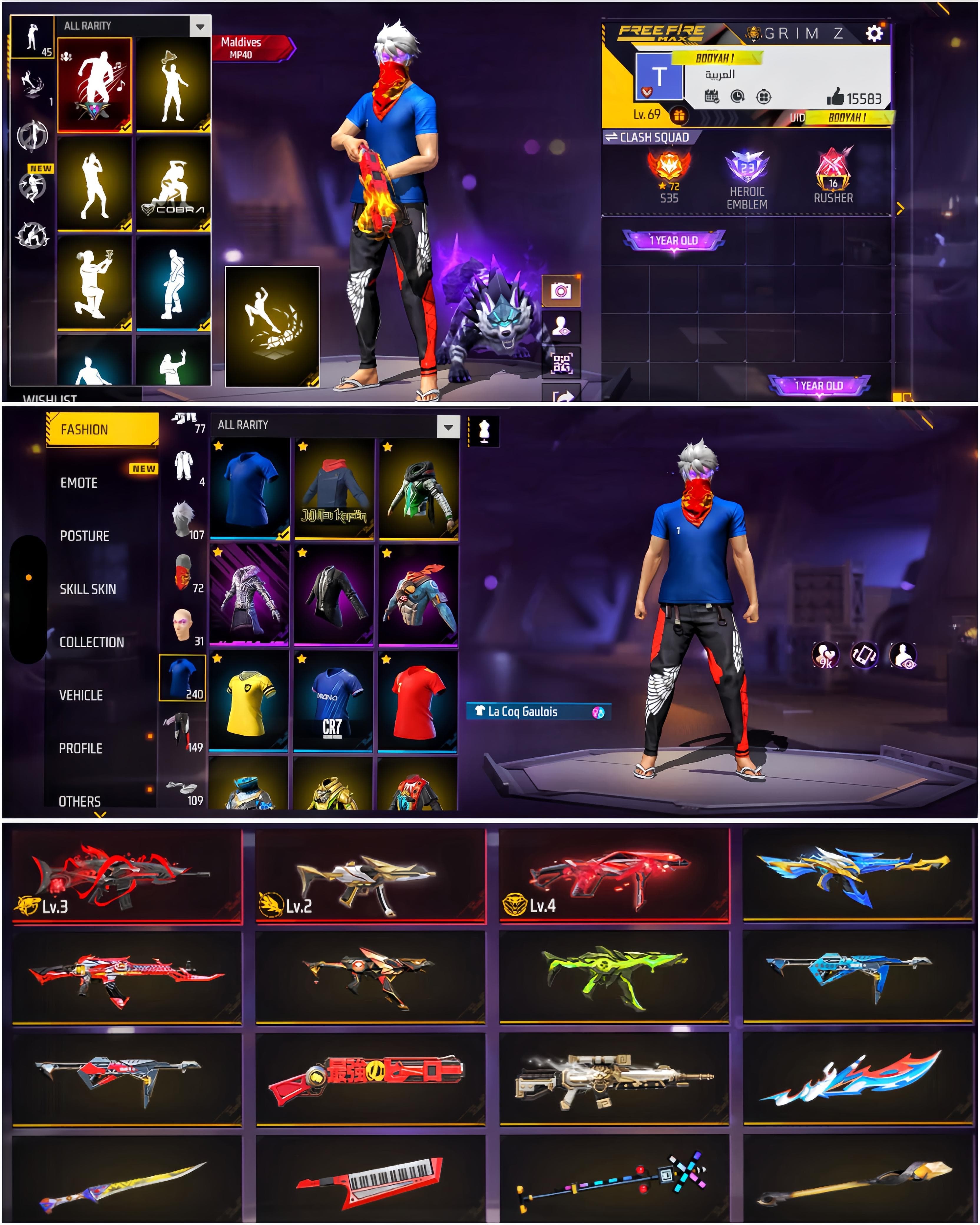 Prime 5 / Level 69 / 3 Evo Gun / Red Yt Pant / One Punch Man / Blue & Red Poker / See More.... - image 1
